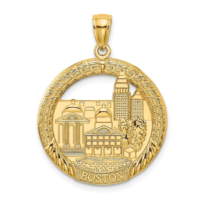 Million Charms 14K Yellow Gold Themed Boston Town Scene In Round Disc Charm