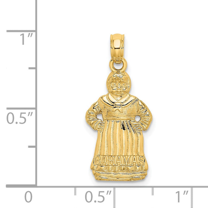 Million Charms 14K Yellow Gold Themed 2-D Bahamas Mama Full Figure Charm