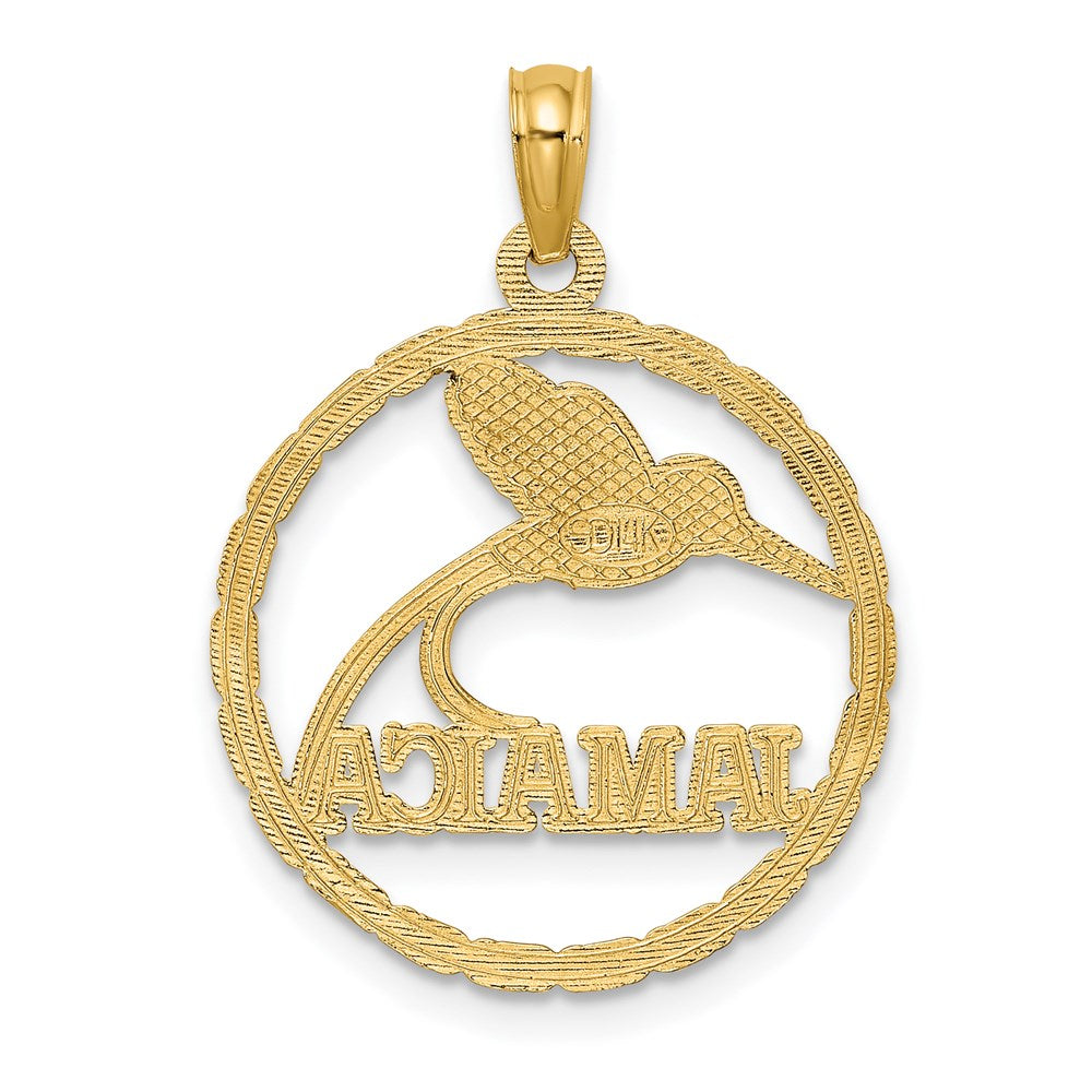 Million Charms 14K Yellow Gold Themed Jamaica With Bird In Round Frame Charm
