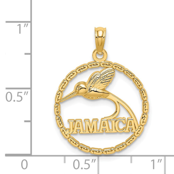 Million Charms 14K Yellow Gold Themed Jamaica With Bird In Round Frame Charm