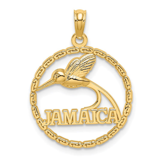 Million Charms 14K Yellow Gold Themed Jamaica With Bird In Round Frame Charm