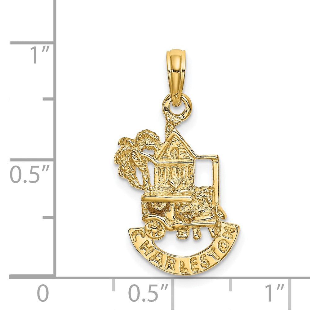 Million Charms 14K Yellow Gold Themed Charleston Scene With Horse, Cart, & House
