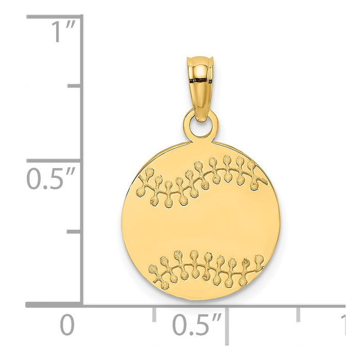 Million Charms 14K Yellow Gold Themed Polished & Textured Flat Sports Baseball Charm