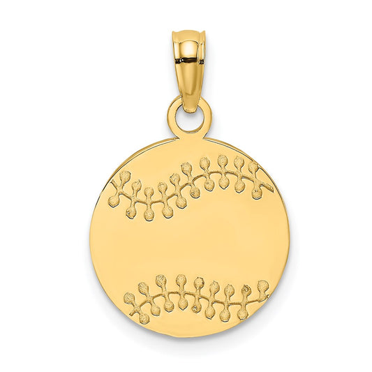 Million Charms 14K Yellow Gold Themed Polished & Textured Flat Sports Baseball Charm