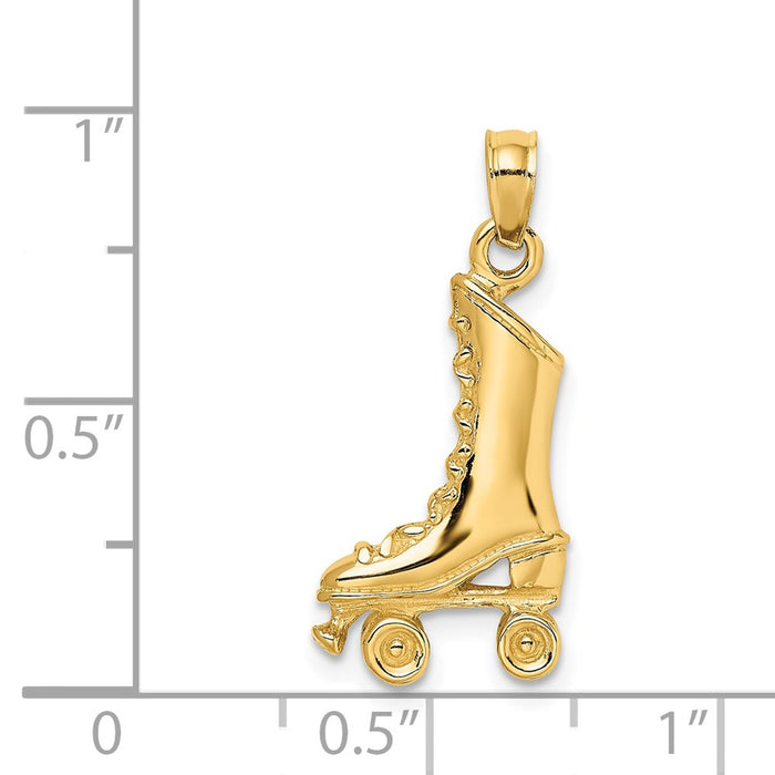 Million Charms 14K Yellow Gold Themed 3-D Roller Skate Charm