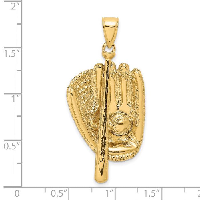 Million Charms 14K Yellow Gold Themed 3-D Sports Baseball Glove ,Bat & Ball Charm