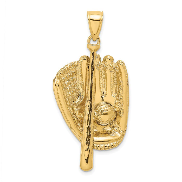 Million Charms 14K Yellow Gold Themed 3-D Sports Baseball Glove ,Bat & Ball Charm