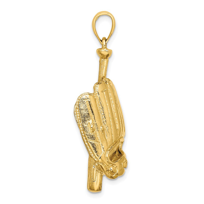 Million Charms 14K Yellow Gold Themed 3-D Sports Baseball Glove, Bat, Ball Charm