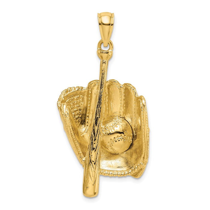 Million Charms 14K Yellow Gold Themed 3-D Sports Baseball Glove, Bat, Ball Charm