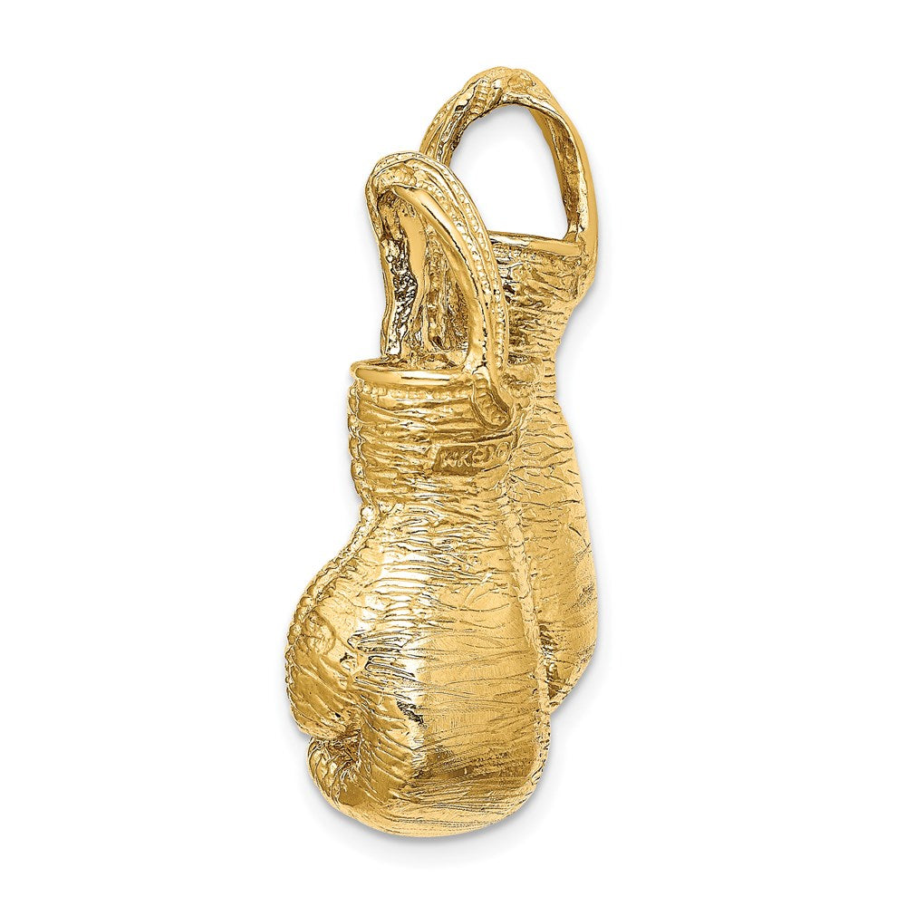 Million Charms 14K Yellow Gold Themed 3-D & Textured Double Sports Boxing Gloves Charm