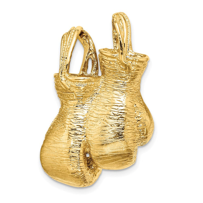 Million Charms 14K Yellow Gold Themed 3-D & Textured Double Sports Boxing Gloves Charm