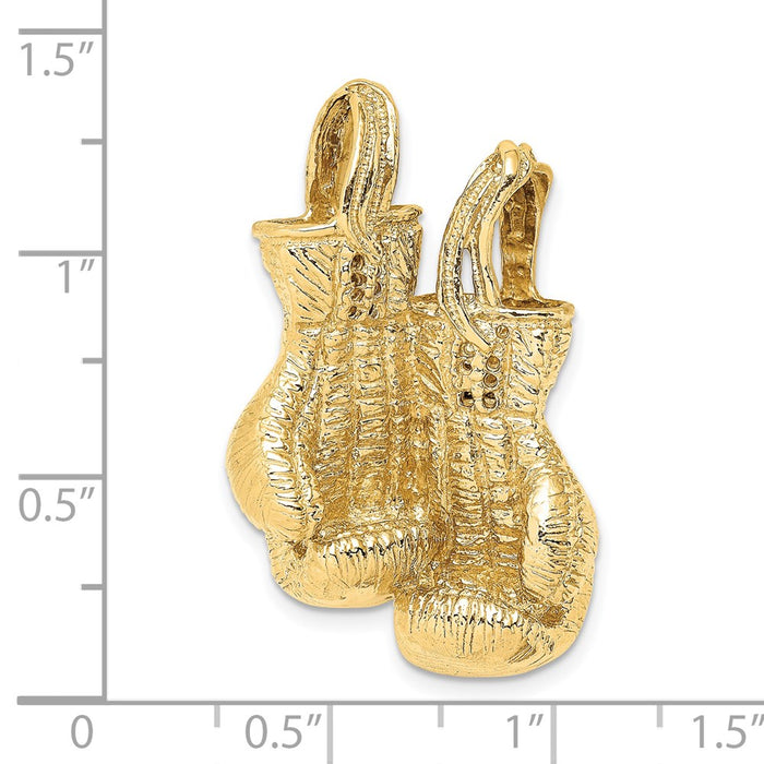 Million Charms 14K Yellow Gold Themed 3-D & Textured Double Sports Boxing Gloves Charm