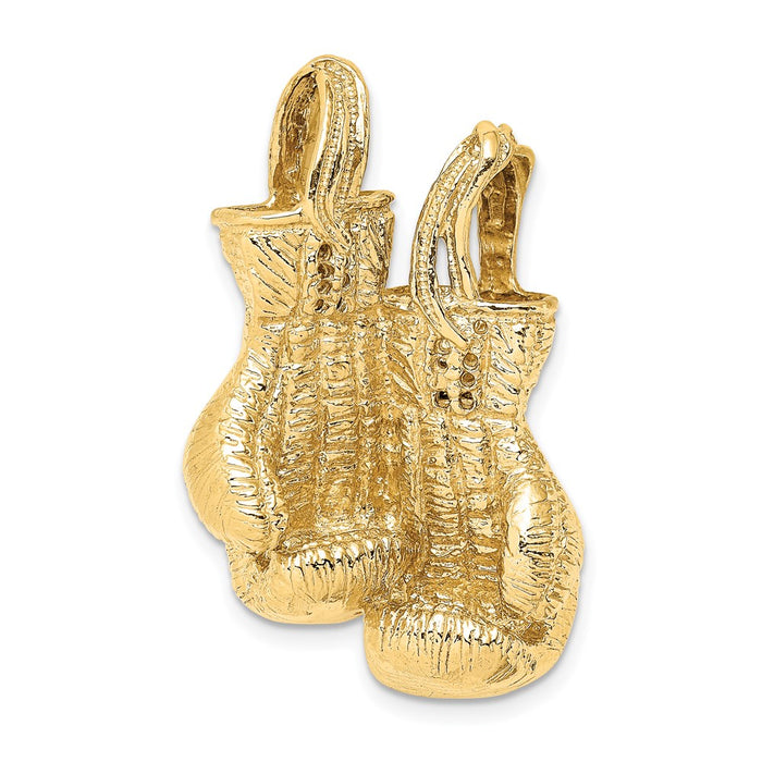 Million Charms 14K Yellow Gold Themed 3-D & Textured Double Sports Boxing Gloves Charm