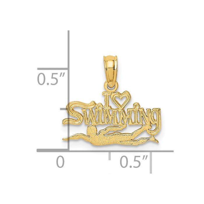 Million Charms 14K Yellow Gold Themed Polished & Engraved I Heart Swimming Charm