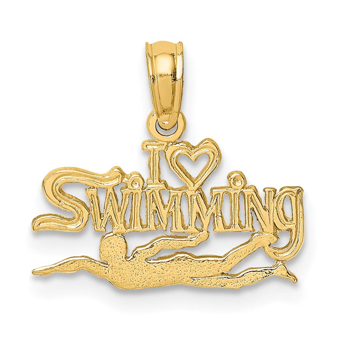 Million Charms 14K Yellow Gold Themed Polished & Engraved I Heart Swimming Charm