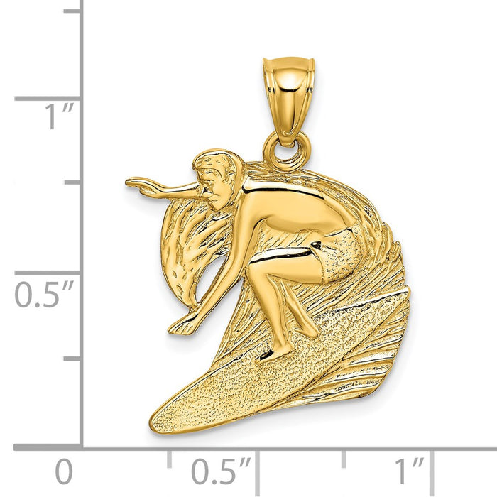 Million Charms 14K Yellow Gold Themed Polished & Graved Surfer & Wave Charm