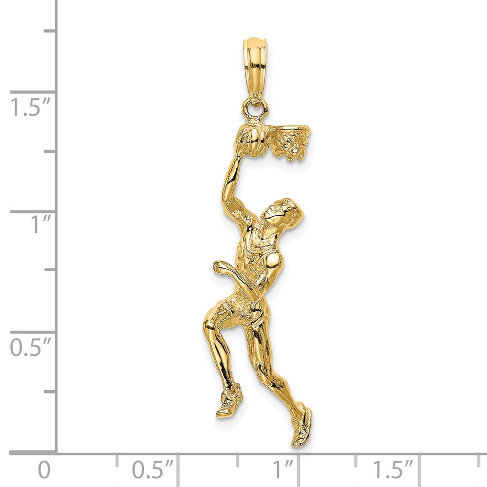Million Charms 14K Yellow Gold Themed 3-D Sports Basketball Player With Raised Ball & Partial Hoop Charm