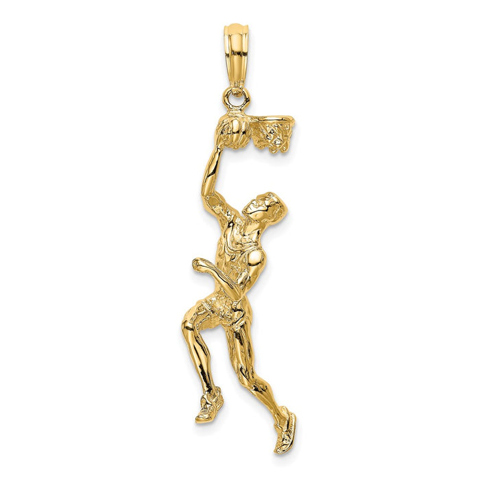 Million Charms 14K Yellow Gold Themed 3-D Sports Basketball Player With Raised Ball & Partial Hoop Charm