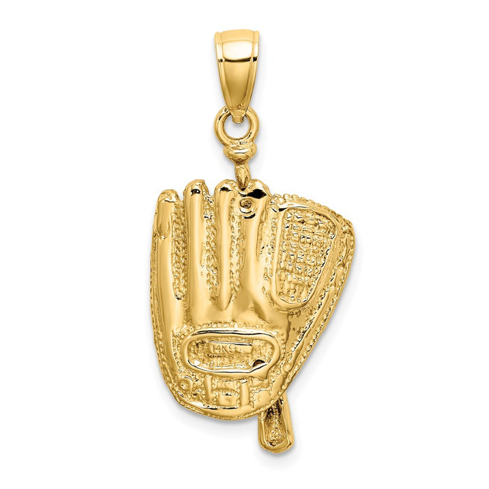 Million Charms 14K Yellow Gold Themed 3-D Sports Baseball Glove, Bat & Ball Charm
