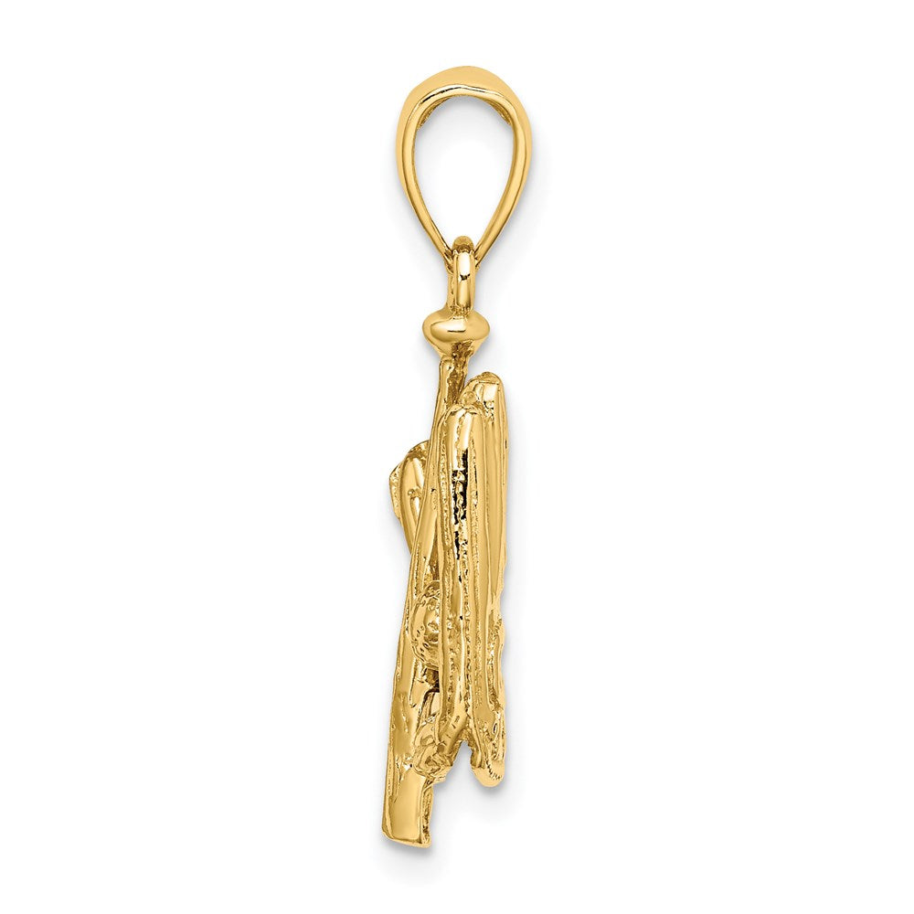 Million Charms 14K Yellow Gold Themed 3-D Polished Sports Baseball Glove, Bat & Ball Charm