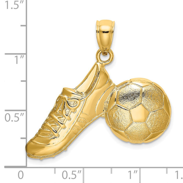 Million Charms 14K Yellow Gold Themed 2-D Polished Sports Soccer Ball & Shoe Charm
