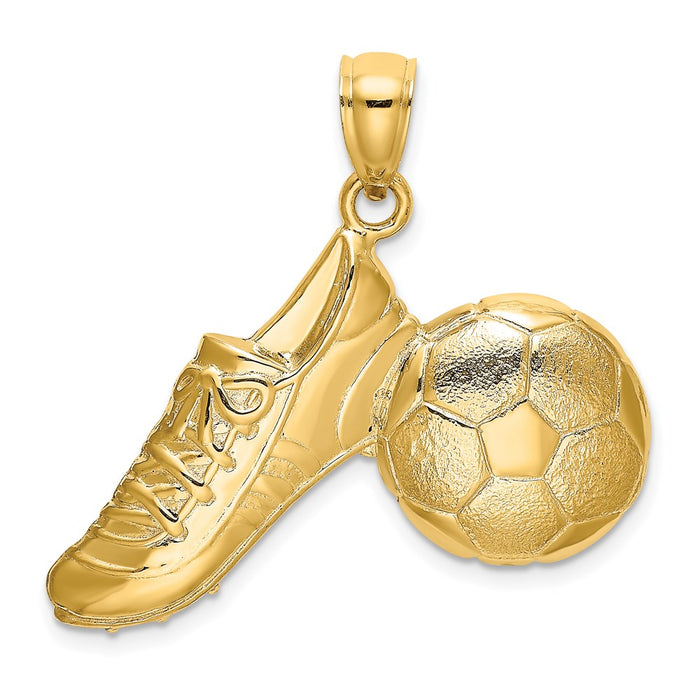 Million Charms 14K Yellow Gold Themed 2-D Polished Sports Soccer Ball & Shoe Charm