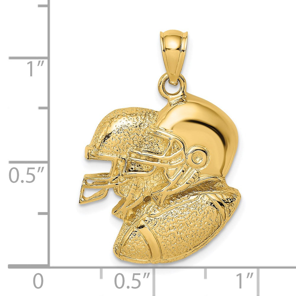 Million Charms 14K Yellow Gold Themed 2-D Double Sports Football Helmets & Ball Charm