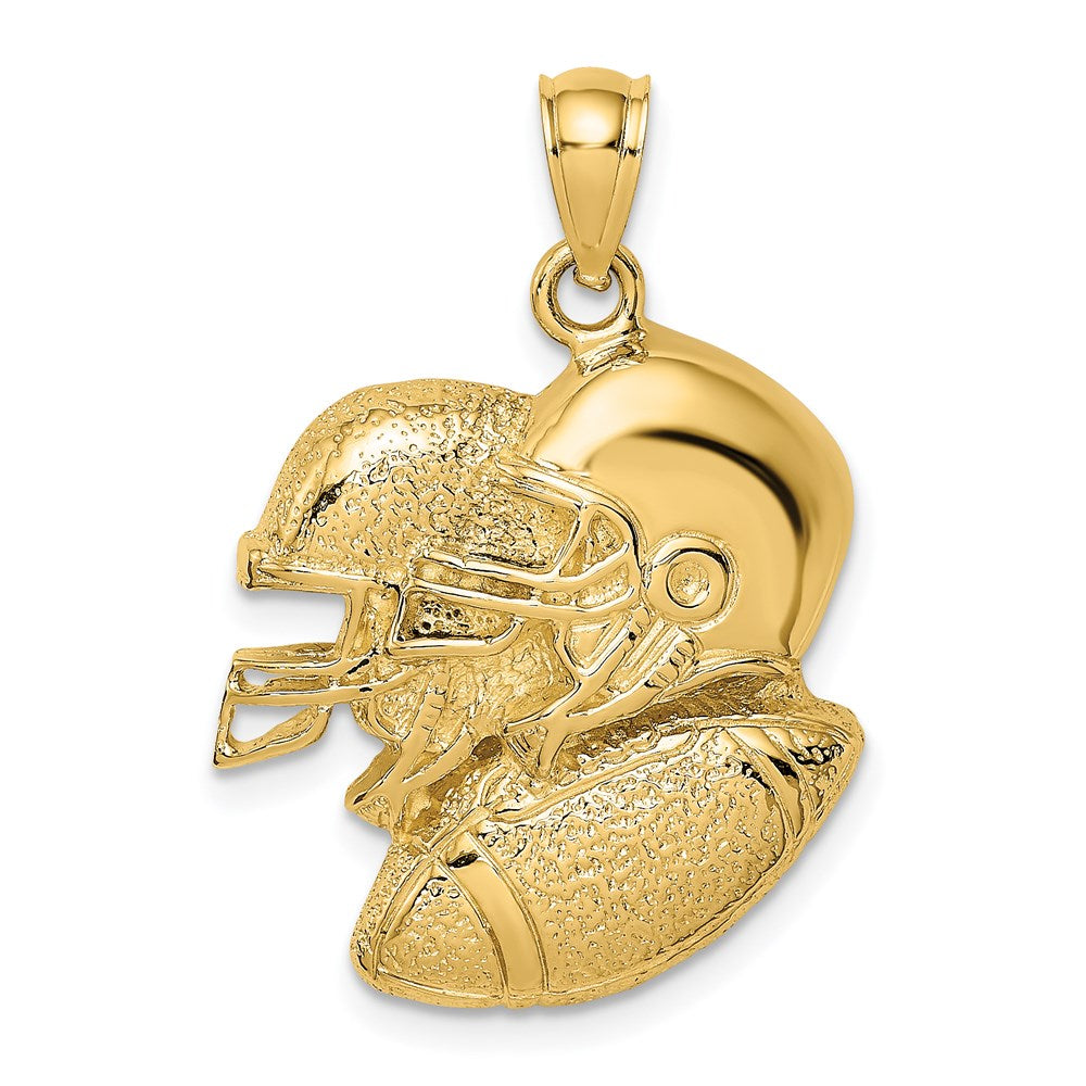 Million Charms 14K Yellow Gold Themed 2-D Double Sports Football Helmets & Ball Charm