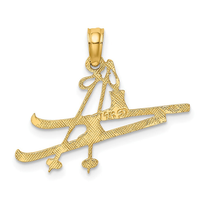 Million Charms 14K Yellow Gold Themed Polished & Engraved Snow Skies, Boot & Pole Charm