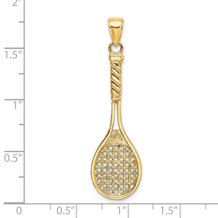 Million Charms 14K Yellow Gold Themed 3-D Polished Sports Tennis Racquet Charm