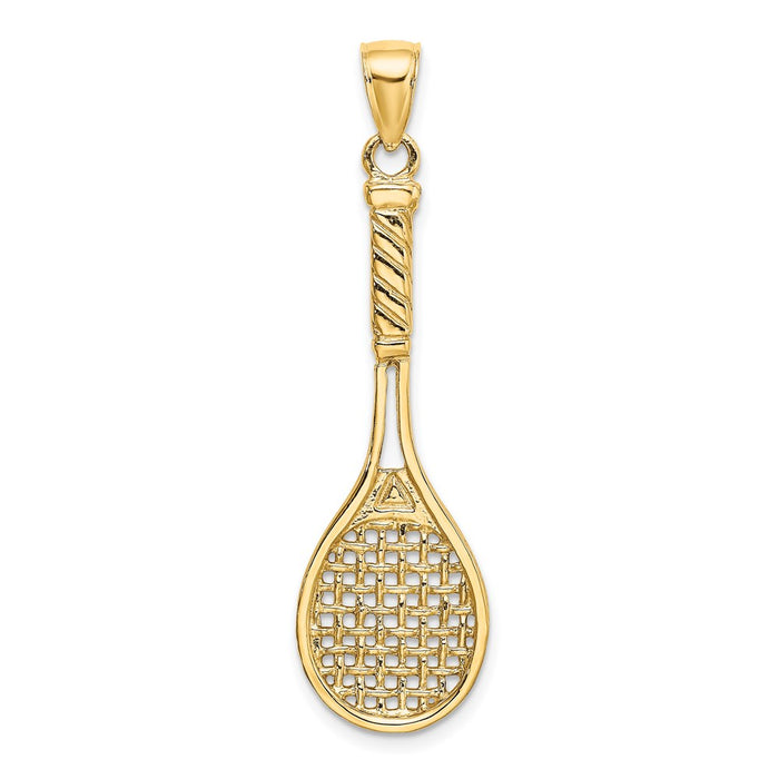 Million Charms 14K Yellow Gold Themed 3-D Polished Sports Tennis Racquet Charm