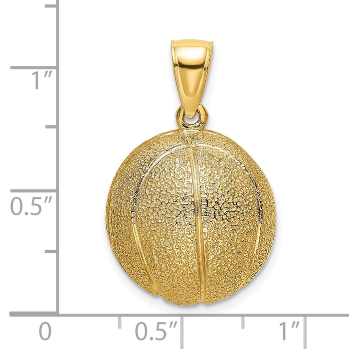 Million Charms 14K Yellow Gold Themed 3-D Textured Sports Basketball Charm