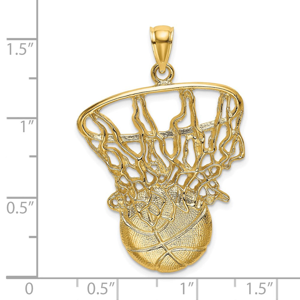 Million Charms 14K Yellow Gold Themed Swoosh Sports Basketball & Net Charm