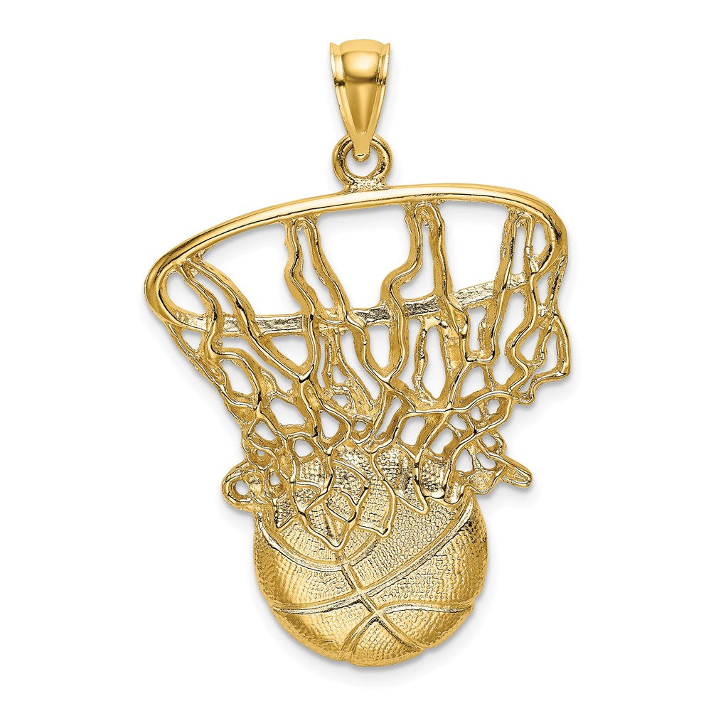 Million Charms 14K Yellow Gold Themed Swoosh Sports Basketball & Net Charm