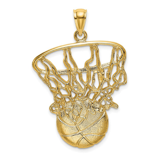 Million Charms 14K Yellow Gold Themed Swoosh Sports Basketball & Net Charm