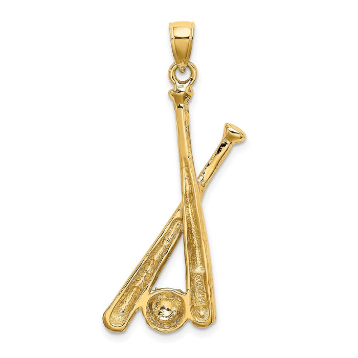 Million Charms 14K Yellow Gold Themed 2-D Sports Baseball Bats & Ball Charm