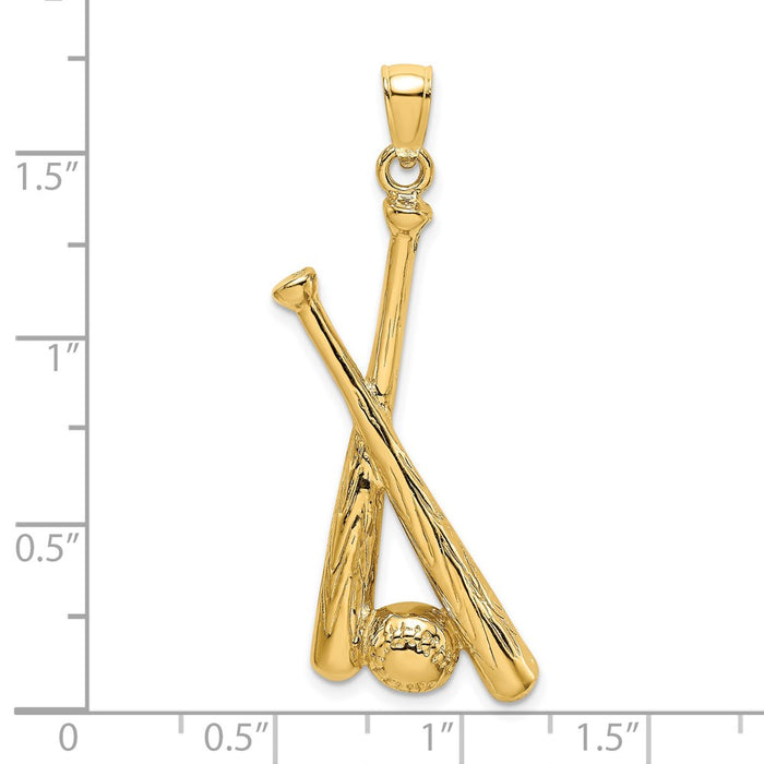 Million Charms 14K Yellow Gold Themed 2-D Sports Baseball Bats & Ball Charm