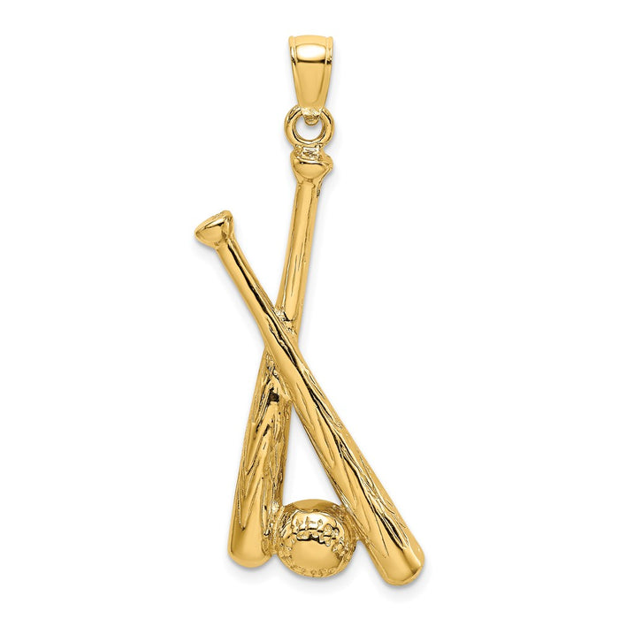 Million Charms 14K Yellow Gold Themed 2-D Sports Baseball Bats & Ball Charm