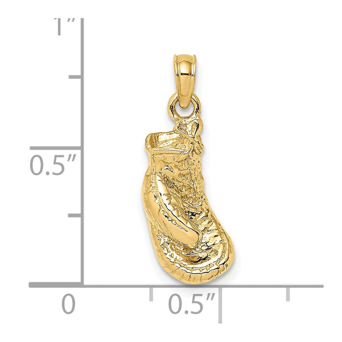 Million Charms 14K Yellow Gold Themed 2-D Polished & Textured Single Sports Boxing Glove Charm