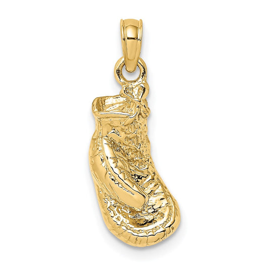 Million Charms 14K Yellow Gold Themed 2-D Polished & Textured Single Sports Boxing Glove Charm