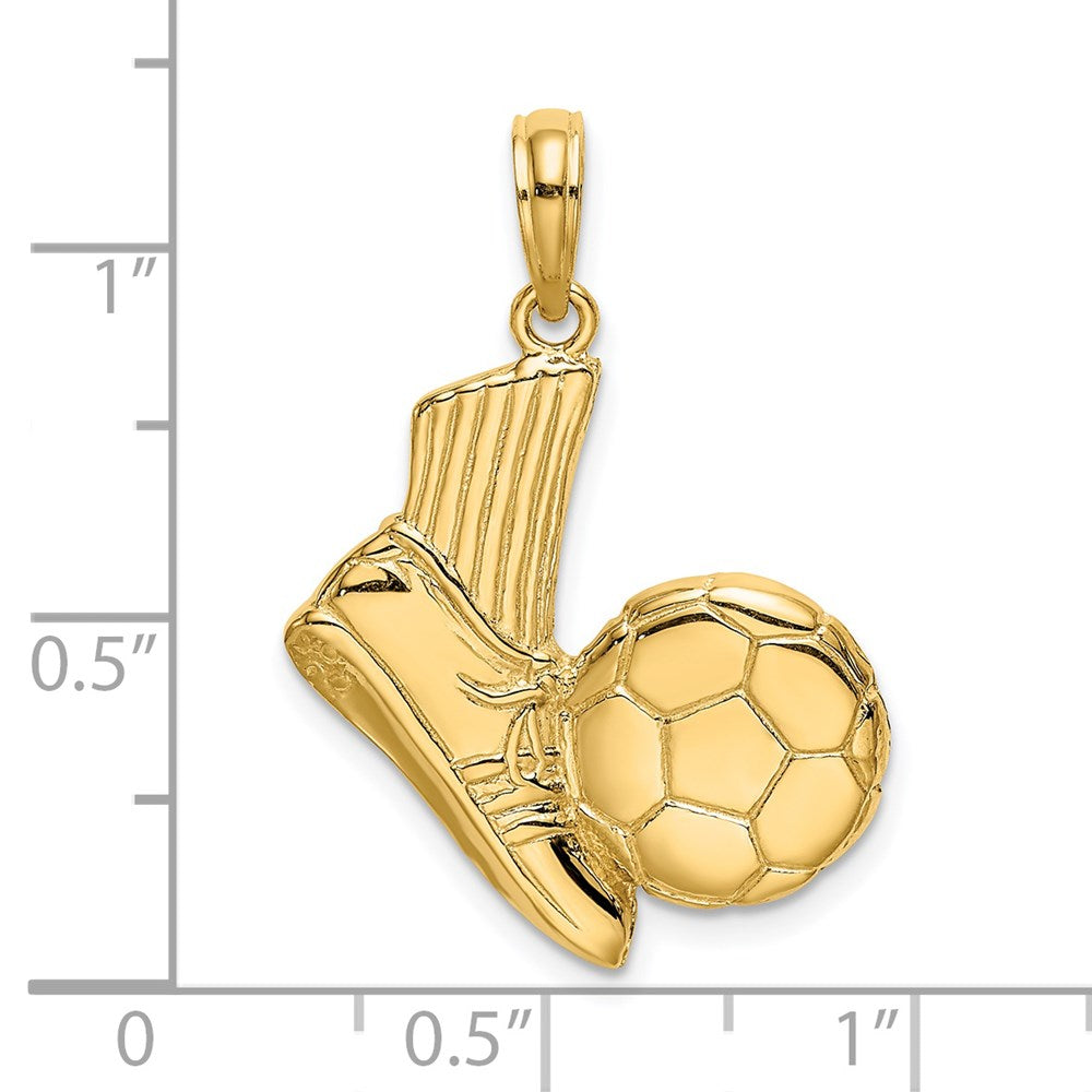 Million Charms 14K Yellow Gold Themed 2-D Sports Soccer Shoe Kicking Ball Charm