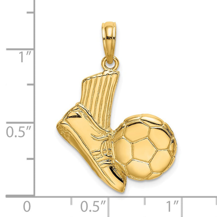 Million Charms 14K Yellow Gold Themed 2-D Sports Soccer Shoe Kicking Ball Charm