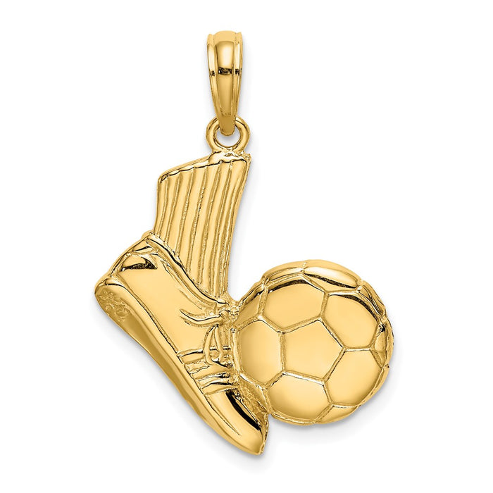 Million Charms 14K Yellow Gold Themed 2-D Sports Soccer Shoe Kicking Ball Charm