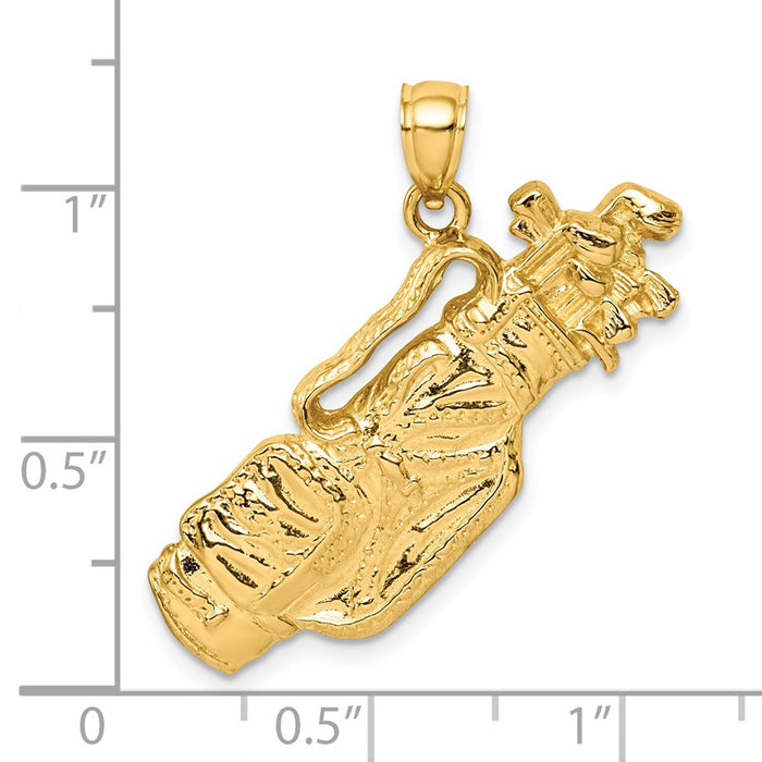 Million Charms 14K Yellow Gold Themed 2-D Sports Golf Bag & Clubs Charm