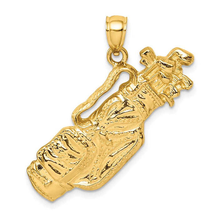 Million Charms 14K Yellow Gold Themed 2-D Sports Golf Bag & Clubs Charm