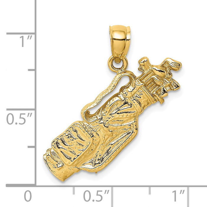 Million Charms 14K Yellow Gold Themed 2-D Sports Golf Bag & Clubs Charm