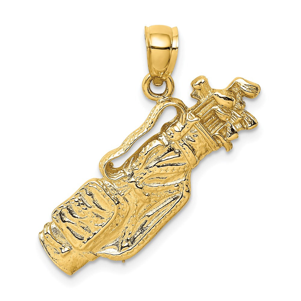 Million Charms 14K Yellow Gold Themed 2-D Sports Golf Bag & Clubs Charm