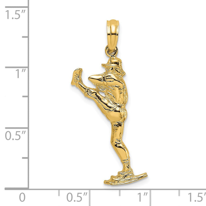 Million Charms 14K Yellow Gold Themed 2-D Sports Baseball Pitcher On Mound Charm