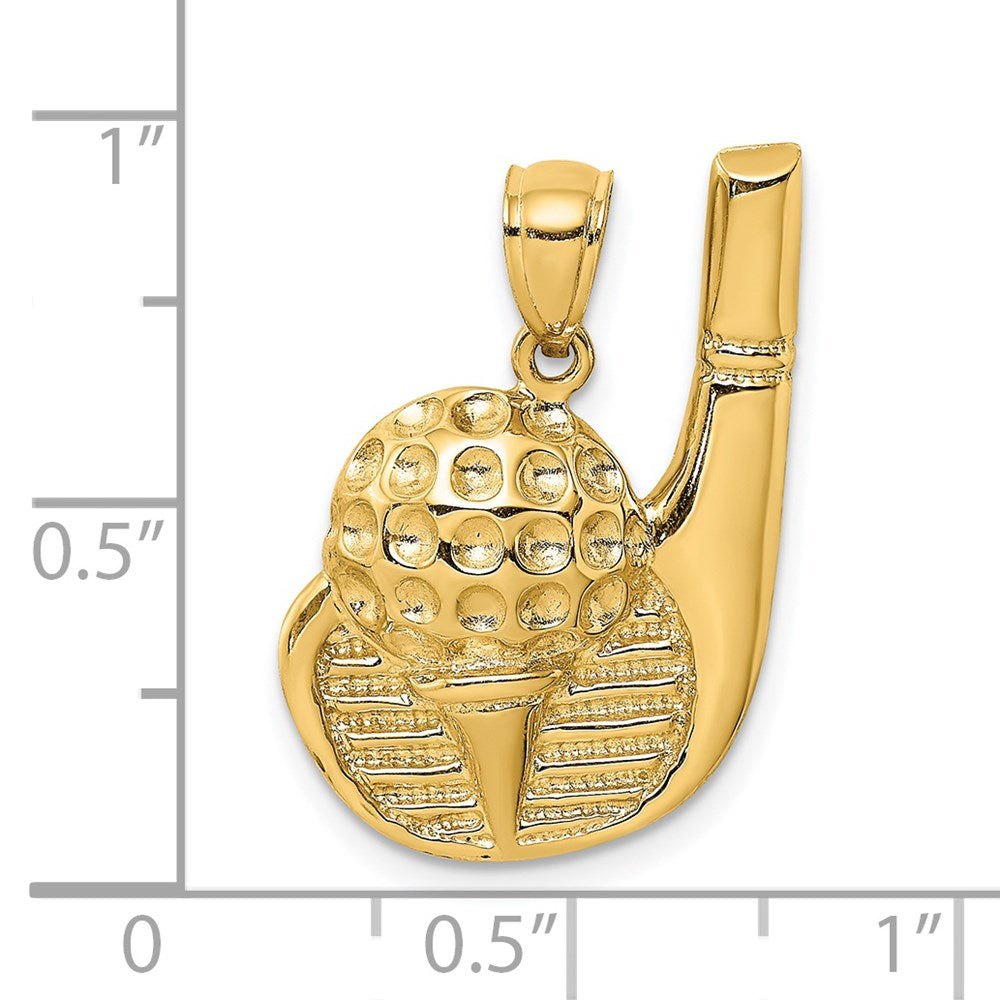 Million Charms 14K Yellow Gold Themed 2-D Sports Golf Club & Ball On Tee Charm