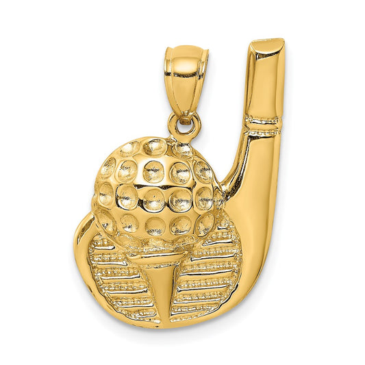Million Charms 14K Yellow Gold Themed 2-D Sports Golf Club & Ball On Tee Charm